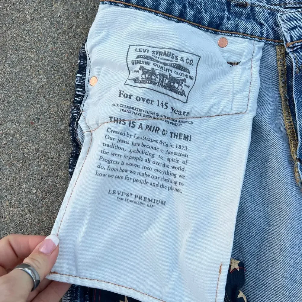 Levi's 511 Slim Fit Premium Jeans American Flag Patch Distressed Peekaboo 36x34
